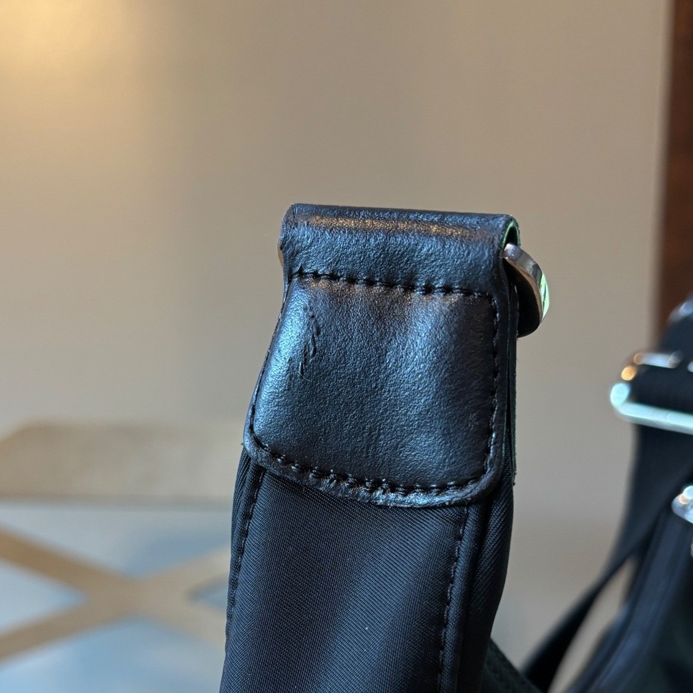 Longchamp Black Large Nylon Hobo Bag Purse Zipper Closure Made In France - Picture 6 of 11